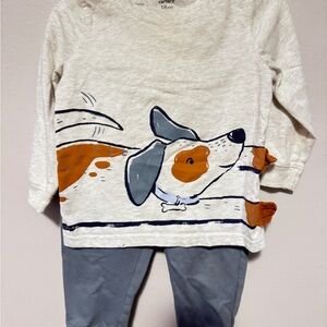 Carter's Cream and Orange Dog Graphic Long Sleeve Tee